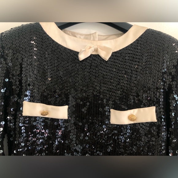 Vintage Black Sequined Cocktail Dress 80’s Long Sleeve Jeanette for St. Martin S - Picture 7 of 9